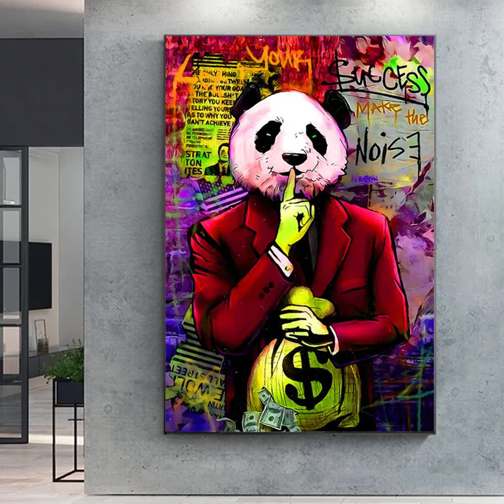 Pittura su tela rosso blu verde Panda Face Make The Noise Poster Money Street Graffiti Picture pop wall art home decor