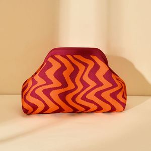 Customized Logo Women's Knitted Clutch Clamp Bag Large Capacity Wavy Knitted Casual Clutch Woven Clip <b>Storage</b> Cosmetic Bag - Product Image 5