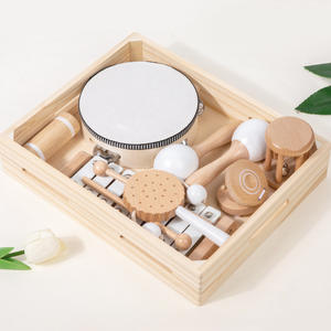 Juego de tambor y bajo de mano de madera maciza 8 piezas Educativo Aprendizaje temprano Musical Handbell Dance Props para niños - Product Image 2