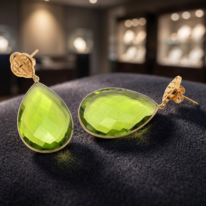 Nouveauté : Boucles d'oreilles pendantes faites à la main en argent sterling 925 plaqué or 14 carats avec pierre précieuse en quartz péridot en forme de poire - Product Image 3