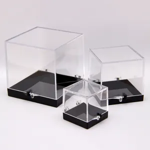 Custom Black-bottom clear plastic box loose stone crystal stone storage box mineral display box