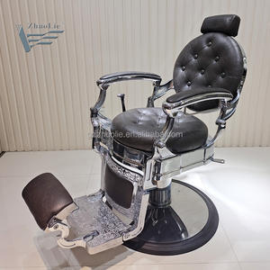 Sillón de Barbería Vintage <span class=keywords><strong>VIP</strong></span> de Acero Inoxidable para Exteriores con Reclinación Hidráulica y Rotación de 360 Grados para Salón, Gimnasio y Uso Comercial - Product Image 3