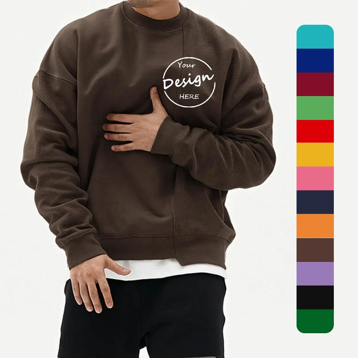 OEM High Quality Custom Luxury Wholesale Fleece Sweater Drop Shoulder Cotton Casual Crewneck Black Sweatshirt Men Running Jumper