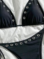 Ensemble de bikini 2 pièces pour femme, style halter, clouté, avec œillets, string micro, coupe haute, triangle, sexy et audacieux