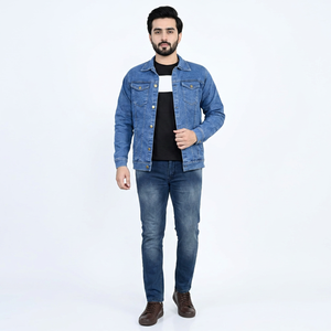 Custom Logo Men's Hooded Windproof <b>Denim</b> <b>Jackets</b> for Brands & Boutiques Vintage Wash Front Timeless Street Fashion - Product Image 1