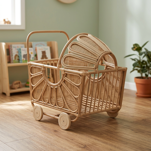 Directement de l'usine : Chariot à thé en rotin naturel et sûr, jouet à pousser, décoration de chambre d'enfant et cadeau pour enfants. - Product Image 4
