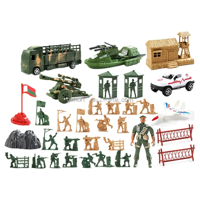 プラスチック製の軍用おもちゃプレイセット男の子のためのおもちゃと戦うトラック付きのリアルな陸軍兵士キット