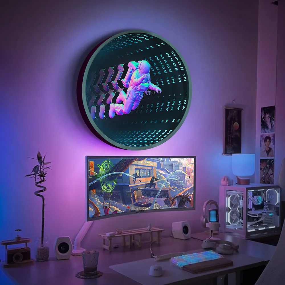 Efecto de espejo infinito con forma de luz de neón LED flexible 3D mágico personalizado con señal de neón 3D de espejo multicapa