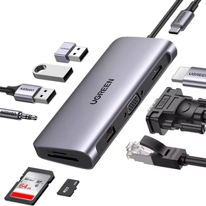 Cổng kết nối đa năng UGREEN <span class=keywords><strong>USB</strong></span> C Hub 10 trong 1 với HDMI 4K & VGA, màn hình kép, Ethernet 1Gbps, PD 100W, 3 cổng <span class=keywords><strong>USB</strong></span> 3.0, giắc âm thanh 3.5mm - Product Image 1