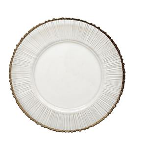 Gran oferta, platos decorativos transparentes redondos de lujo para postres de boda, cargador de cristal, plato de cena de 13 pulgadas con borde dorado - Product Image 5