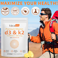 Complément alimentaire personnalisé de haute qualité Hatmanlabs, vitamine D3 K2 en gélules molles, vitamine D3 K2 pour soutenir la nutrition avec de l'huile de noix de coco