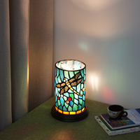 Lampe de table style Tiffany, libellule verte, verre teinté, lampe de chevet, lampe de nuit, art fait main, décoration d'intérieur, cadeaux de Noël