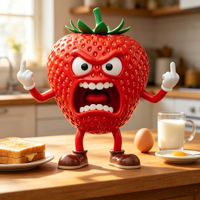 Statue en résine polyester de personnage de dessin animé fraise amusant et en colère, peinte à la main, ornement de bureau, décoration d'intérieur, cadeau