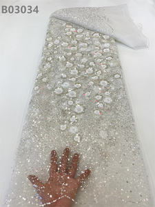 Zeytin yeşil nijeryalı boncuklu dantel kumaş kadınlar için afrika fransız tül nakış boncuk dantel kumaş elbise - Product Image 4