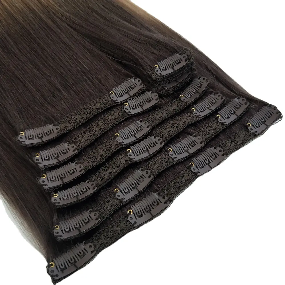 Grosir klip kualitas tinggi di 100% Remy ekstensi rambut manusia 8 "-24" Gra