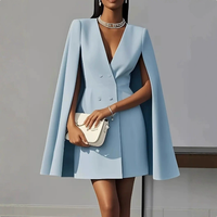 Blazer Wanita Warna Solid Model Cape Shawl untuk Musim Gugur, Kerah V, Gaya Eropa dan Amerika, untuk Kerja atau Bepergian