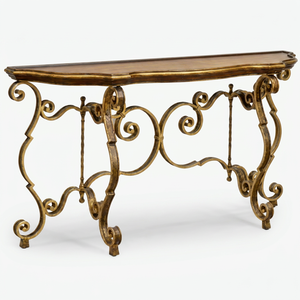 Table console en laiton traditionnelle faite à la main avec plateau en bois, design antique pour salon - Product Image 1