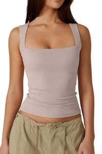 Wholesale Women Tank <b>Top</b> Square Neck Slim Fit Summer Casual <b>Top</b> Private Label Custom - Product Image 5
