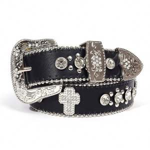 Ceinture en cuir PU souple avec boucle en alliage cloutée, design pour femmes, strass en cristal de luxe personnalisé, ceinture unisexe - Product Image 4