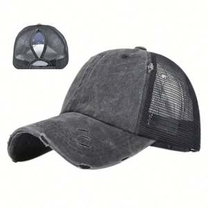 Wholesale Women's <b>Light</b> Version Multicolor 6 Panels Baseball Cap New Ponytail Washed <b>Net</b> Cap - Product Image 1
