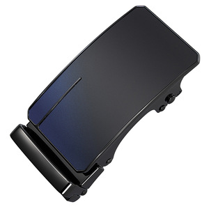 Hebilla de Cinturón Automática para Hombre, Tipo Placa, con Recubrimiento de Aleación, Estilo Formal, Negra con Detalles Azules - Product Image 2