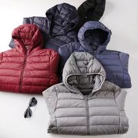 Veste matelassée légère unie à capuche, coupe ajustée, fermeture éclair sur le devant, logo personnalisé, confort d'hiver, grande taille, veste d'hiver