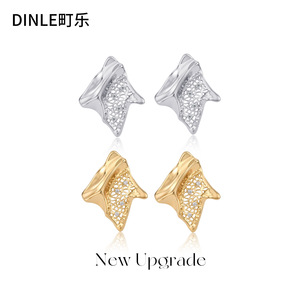 ต่างหูสตั๊ด Dinle Star S925 เงินชุบทอง รูปทรงเรขาคณิต สำหรับผู้หญิง สวมใส่ได้ทุกวัน - Product Image 1