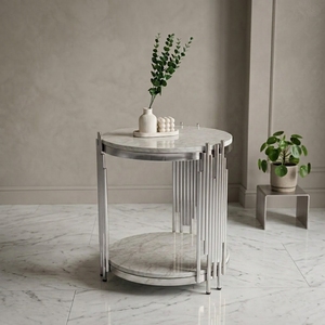 Modern Luxury Round Marble <b>Side</b> <b>Table</b> <b>with</b> Metal Frame Lower Shelf <b>for</b> <b>Living</b> <b>Room</b> Decor Furniture From Indonesia - Product Image 5