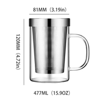 Cangkir teh kaca 477ml buatan tangan Modern dengan 304 baja tahan karat kualitas Infuser Set perlengkapan minum kopi desain klasik