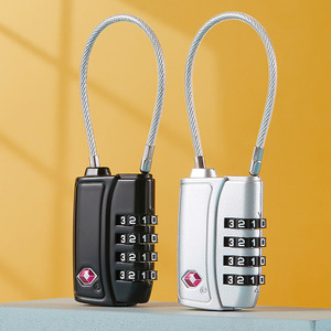 <b>TSA</b> Approved Luggage <b>Lock</b> With Steel Wire Rope Combination Travel Security <b>Lock</b> Black And Silver Zinc Alloy - Product Image 2