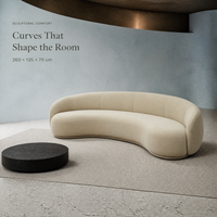Canapé sectionnel en velours à cadre en bois massif, dossier incurvé en forme de rein rembourré en éponge, design sculptural pour salon moderne