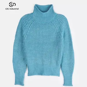 Custom Logo Turtleneck Sweater Solid Color Sweater Wool Blend Knit Ribbed Casual Pullover Knitwear Coarse Needle Sweater Women