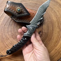 Gesneden Damascus staal vouwmes met gladde rand, gesmeed patroon, houten handvat, draagbaar, klein, voor buiten, kamperen, schilmes, hoge hardheid