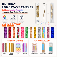 Bougies d'anniversaire longues et ondulées colorées avec emballage personnalisé, décorations de gâteau festives pour fournitures de fête en gros