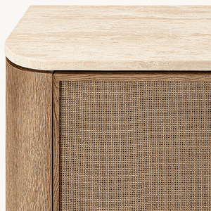 サイドボードブッフェットキャビネットモダンなSoolidウッド2ドアアクセントラタンキャビネット収納付き - Product Image 3