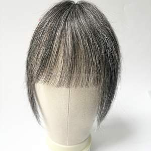Franges de cheveux gris mélangés, sel et poivre, cheveux humains, postiche, franges aériennes, extensions de cheveux pour personnes âgées - Product Image 5