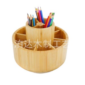 Rotating <b>Solid</b> <b>Wood</b> Storage Box 20x10x14.5cm <b>Desk</b> Organizer For Stationery And Snacks Natural Color - Product Image 3