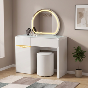 Modern Makeup Vanity Table <b>with</b> <b>Lighted</b> <b>Mirror</b> Storage Desk for Bedroom Furniture - Product Image 4