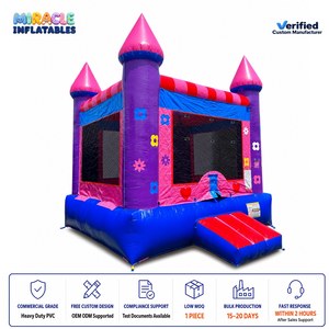 Château Gonflable Commercial Rose et Violet Princesse à Motifs Floraux et Cœurs, 3 Tours, Capacité 8 Personnes, 500kg, pour Anniversaire d'Enfants - Product Image 1