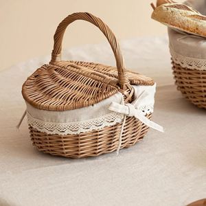 Pastoral INS Style Handheld <b>Storage</b> <b>Basket</b> for Outdoor Spring Outing Popular Insulated Rattan Easter Picnic <b>Basket</b> <b>with</b> <b>Lid</b> - Product Image 3