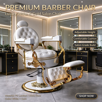 Fauteuil de Barbier Vintage de Luxe Blanc et Or Hydraulique Inclinable en Cuir Capitonnée pour Salon de Coiffure OEM – Vente en Gros