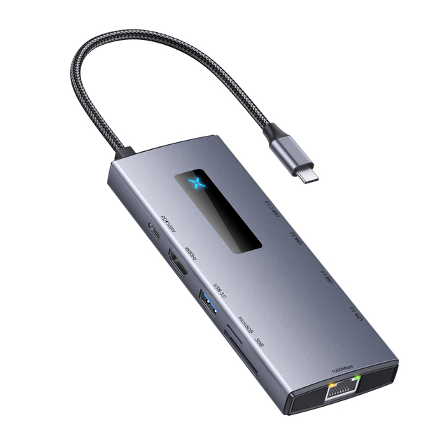 2024 New 10 in 1 Usb Type c Hub with Light RJ45 1000m Usb c 3.0