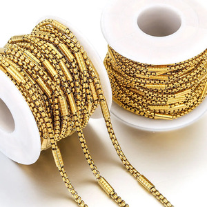 Chaîne ronde en acier inoxydable plaqué or 18 carats PVD avec espaceur tubulaire |   Vendu au mètre pour la fabrication de colliers et de bracelets - Product Image 1
