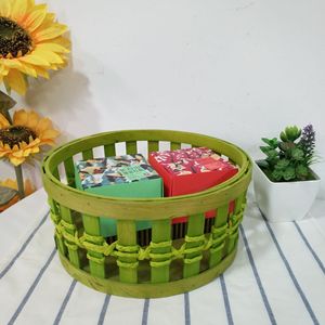 Panier <span class=keywords><strong>de</strong></span> rangement pour fruits et légumes tissés à la main en <span class=keywords><strong>copeaux</strong></span> <span class=keywords><strong>de</strong></span> <span class=keywords><strong>bois</strong></span> ronds tissés à la main, style jardin vert, emballage cadeau, tricot, panier cadeau - Product Image 4