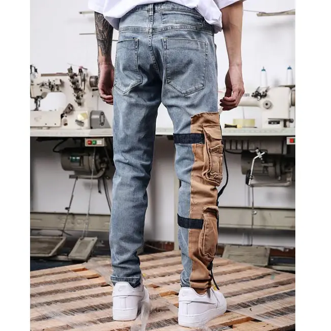 DiZNEW Oem Service High Street Fashion Scratch Denim Mens Cargo Jeans