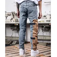 Botões de brim para homens, jeans de carga da moda de rua alta