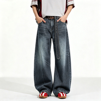 Jean coupe droite style parisien rétro américain effet craquelé pour hommes et femmes, pantalon ample délavé à l'eau, longueur ras du sol, jambe large