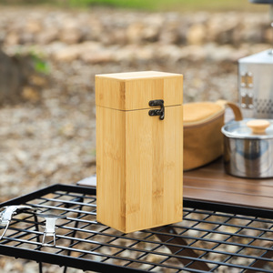 Boîte de rangement pour couverts en bambou, style japonais, ustensiles de cuisine pour camping en plein air avec support de drainage pour baguettes et cuillères - Product Image 3