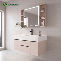 Meuble-lavabo mural moderne pour salle de bain avec miroir intelligent en marbre et lavabo intégré