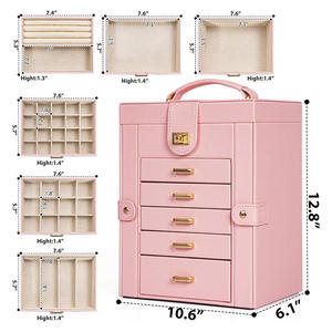 Boîtes à bijoux de voyage roses en bois pour filles, grand format, avec logo personnalisé, vente en gros d'usine, organisateurs de colliers, Caixa de joias - Product Image 2